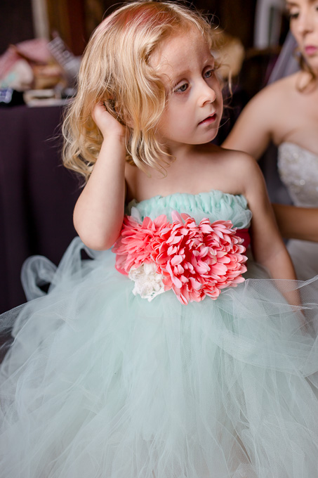 blue tulle flower girl dress made by the bride