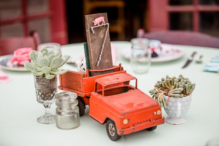 DIY vintage and rustic centerpiece - red truck and succulent