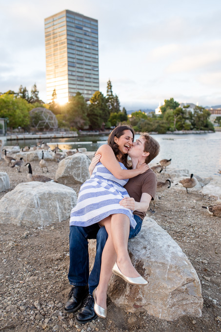 romantic and fun Lake Merritt engagement photo