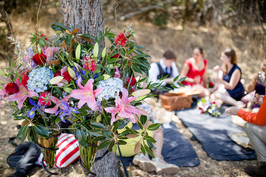 beautiful floral arrangement at a wedding picnic