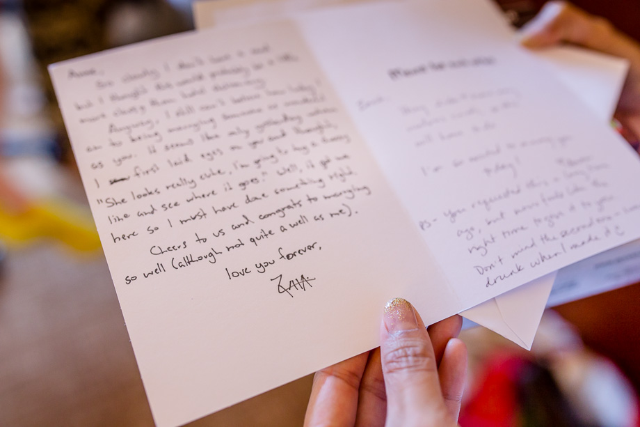 a sweet card the groom wrote to the bride