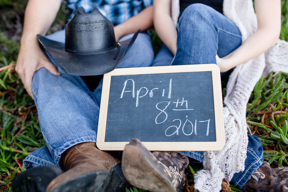 save the date chalkboard and cowboy hat