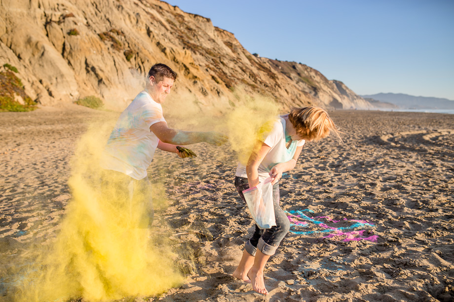 yellow powder paint fight engagement pic