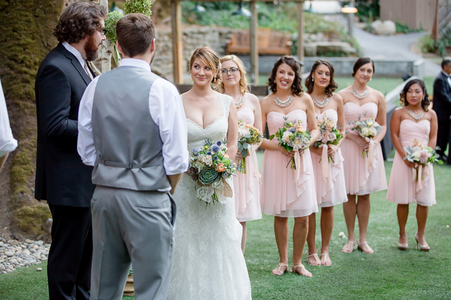 bride and bridesmaids during wedding ceremony at Saratoga Springs