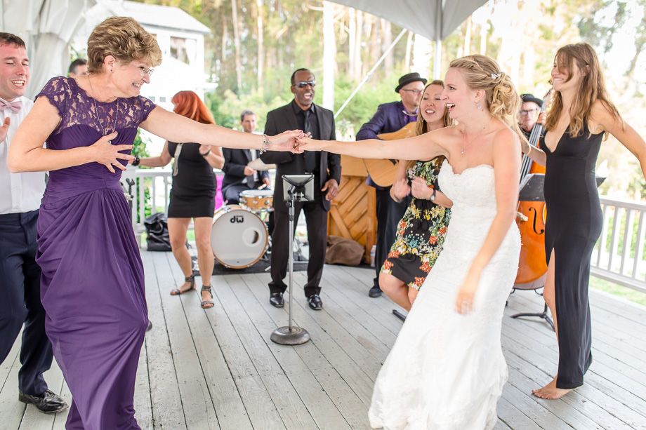wedding guests dancing with bride