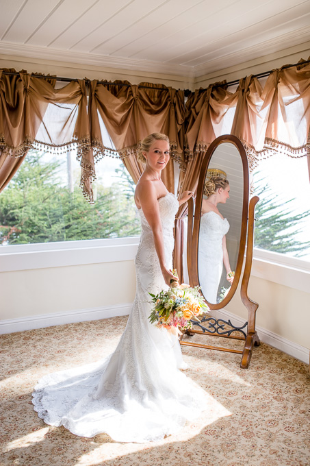 bride in bridal suite at Monarch Cove Inn