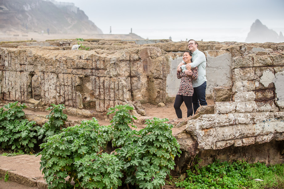 engagement photo in Sutro Baths ruins