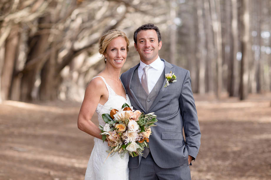 beautiful portrait of the bride and groom in an enchanted forest