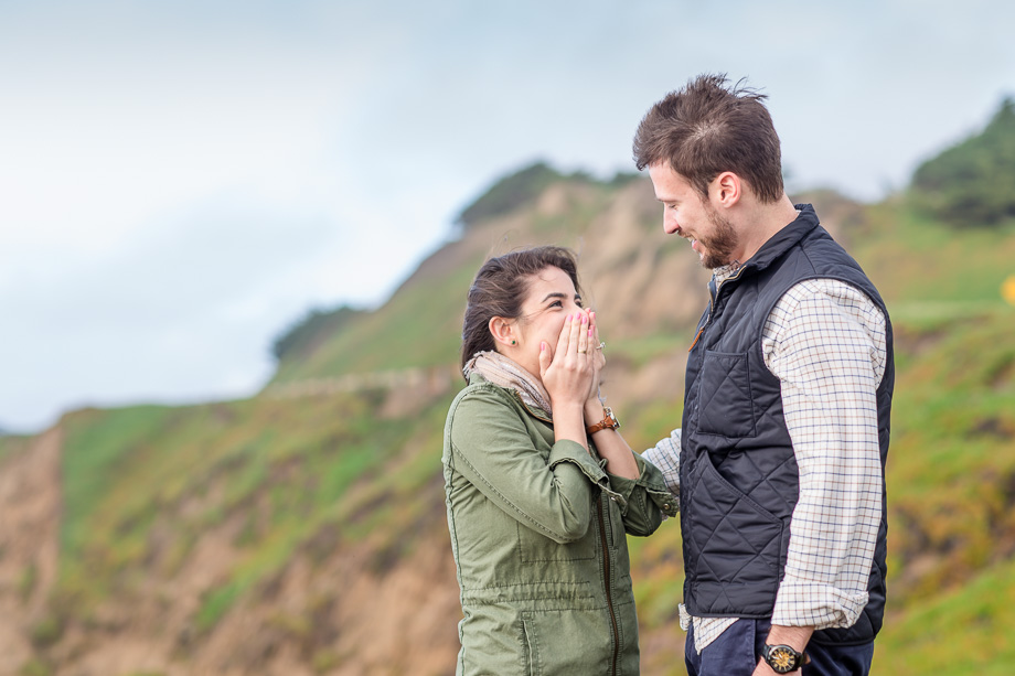 a sweet moment after the surprise engagement - pacifica professional photographer