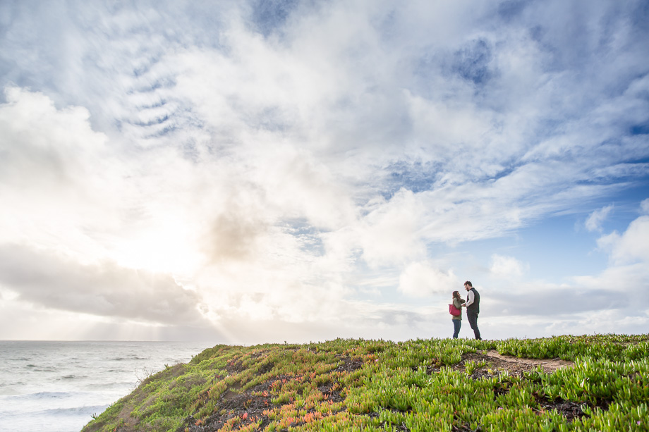 cliffside surprise engagement facing Pacific ocean near highway 1 - mussel rock proposal
