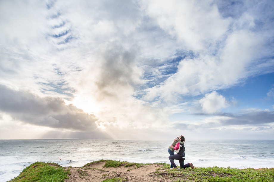 ultra romantic proposal with dramatic skies and stuning ocean view - san francisco bay area photographer