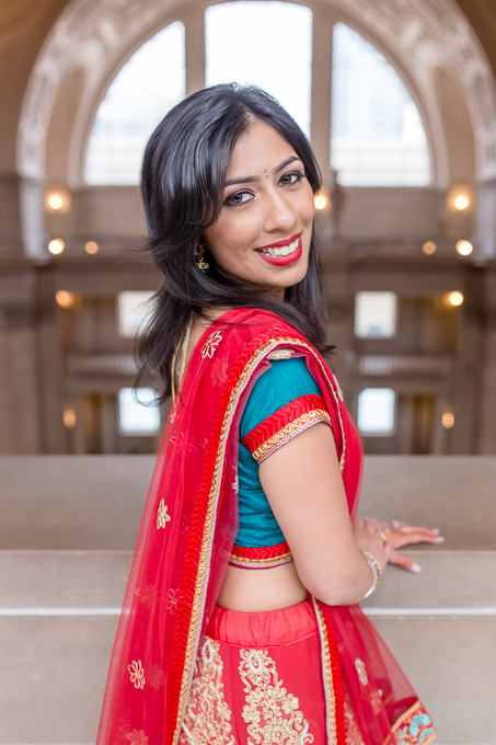 beautiful bride in her traditional Indian gown at SF city hall