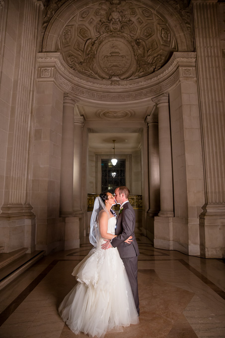 San Francisco city hall nighttime wedding portrait