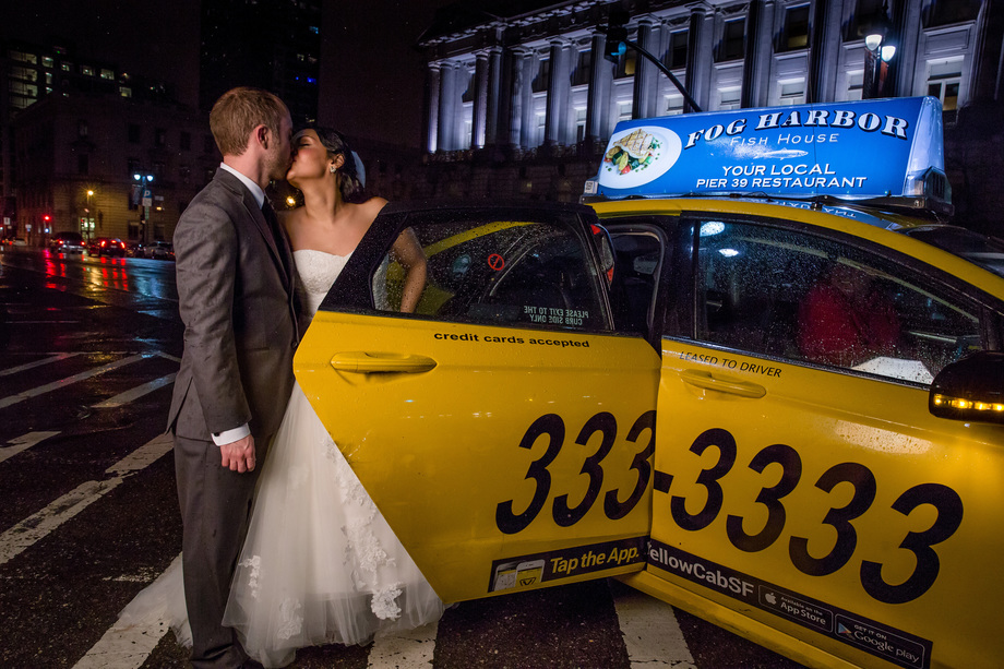 a Yellow Cab sendoff in front of the SF City Hall to end their perfect wedding night