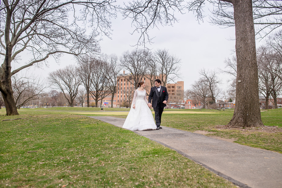 bride and groom wedding photo at Dyker Beach Golf Course