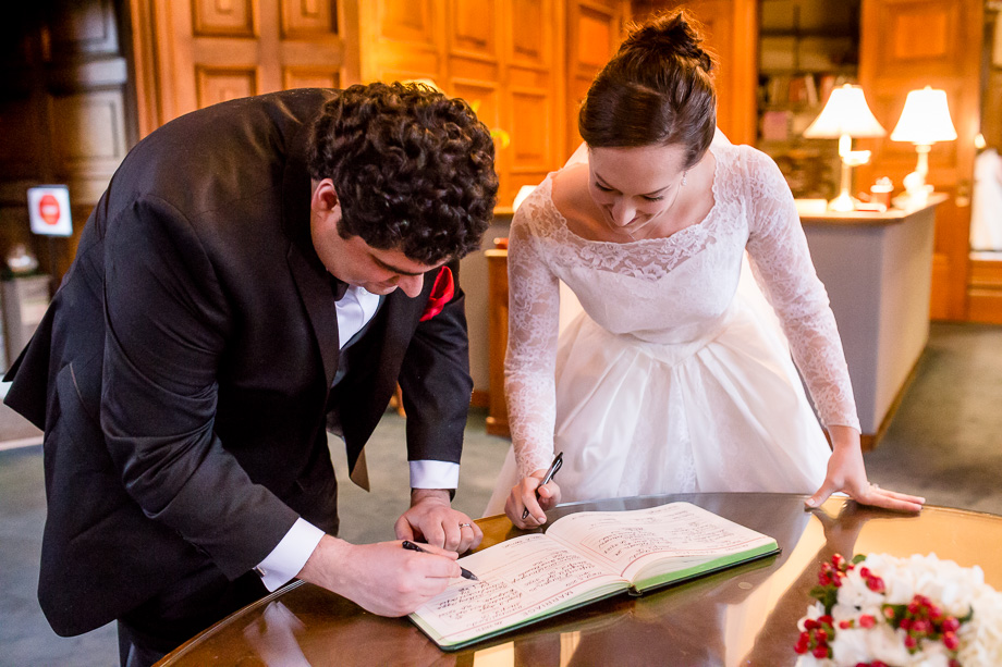 signing marriage license at Stanford memorial chapel