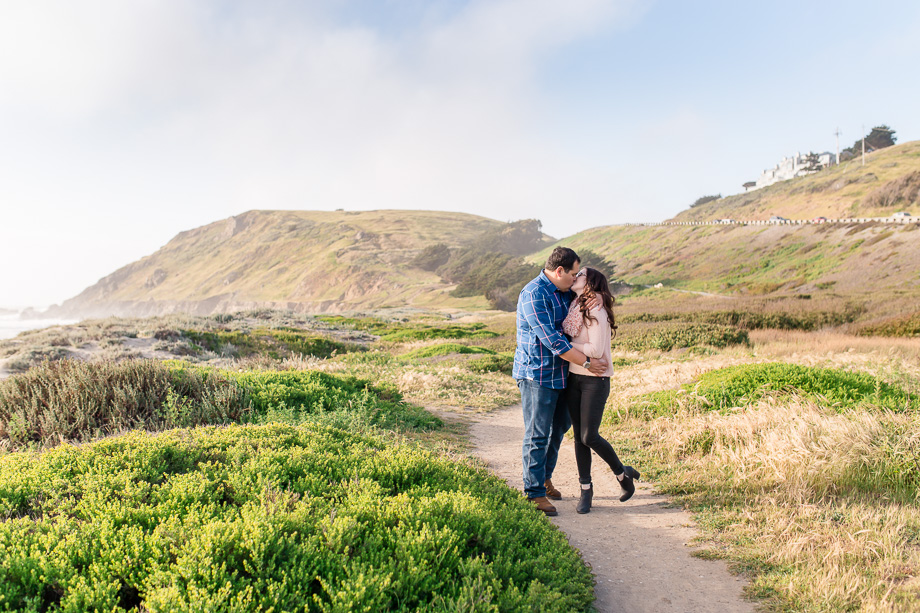 Pacifica State Beach hiking trail engagement photo