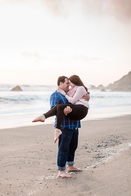Pacifica State Beach sunset engagement photo