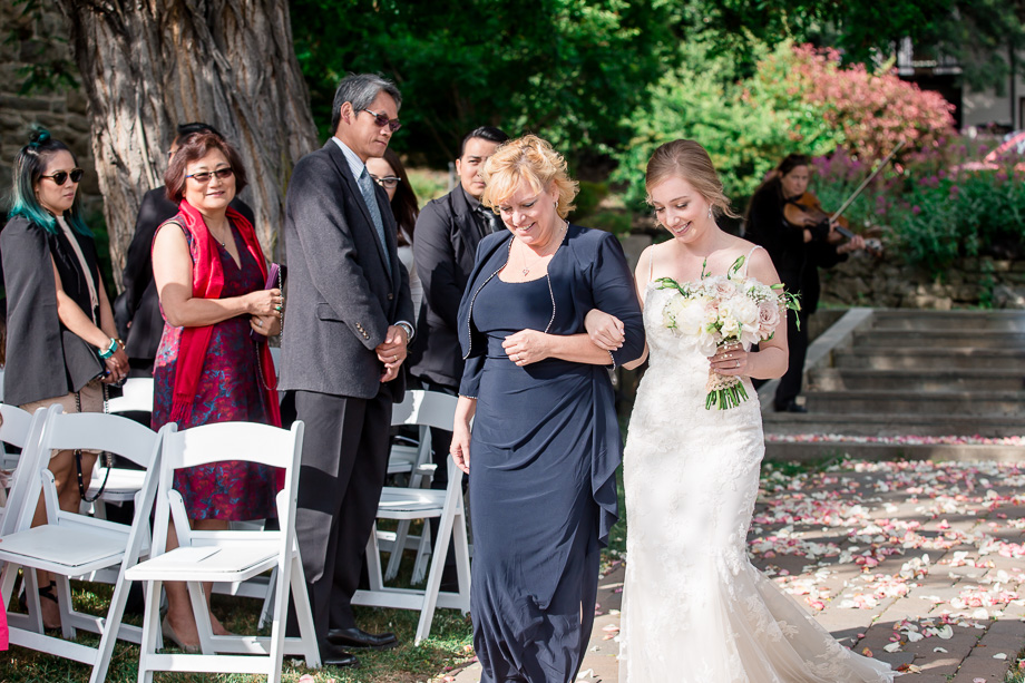 mom escort bride down the aisle - California vineyards wedding