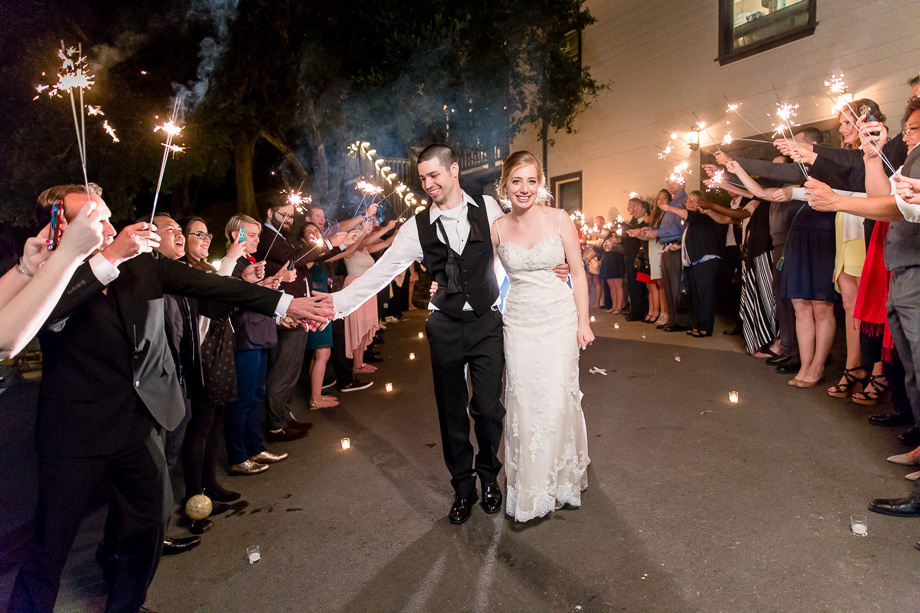 a grand wedding sparkler exit at Elliston Vineyards