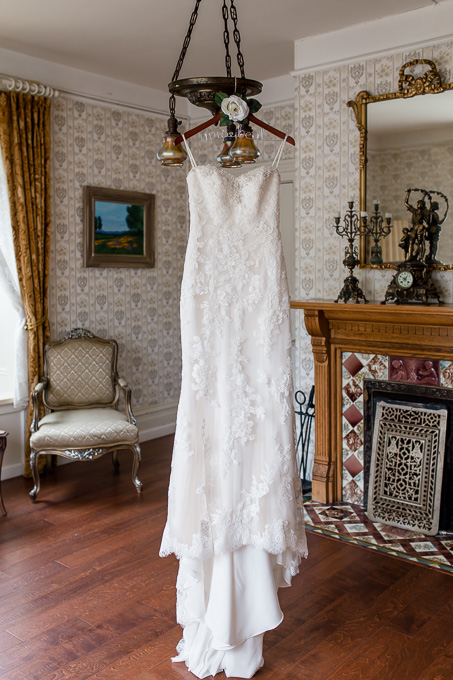 wedding dress hanging inside Elliston mansion