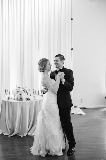 black and white bride groom first dance