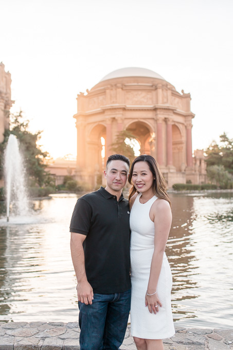 sunset photos in front of the Palace of Fine Arts rotunda dome