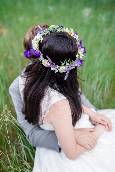 purple flower crown for outdoor wedding