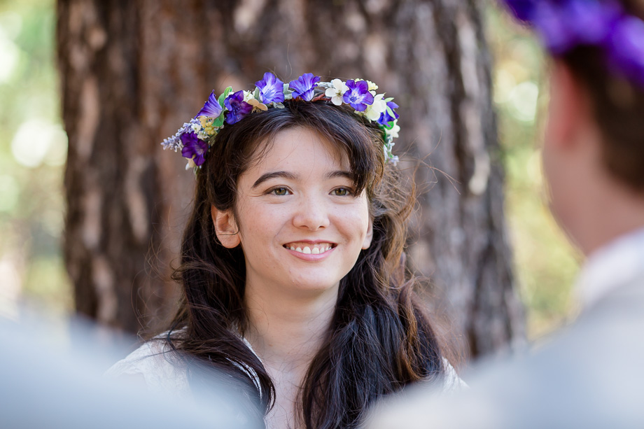 beautiful bride with a purple flower crown