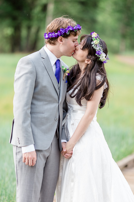 Yosemite bride and groom portrait with purple flower crown