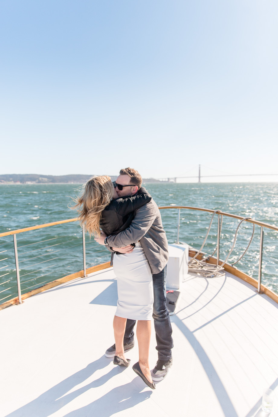 a sweet hug after the San Francisco charter yacht proposal