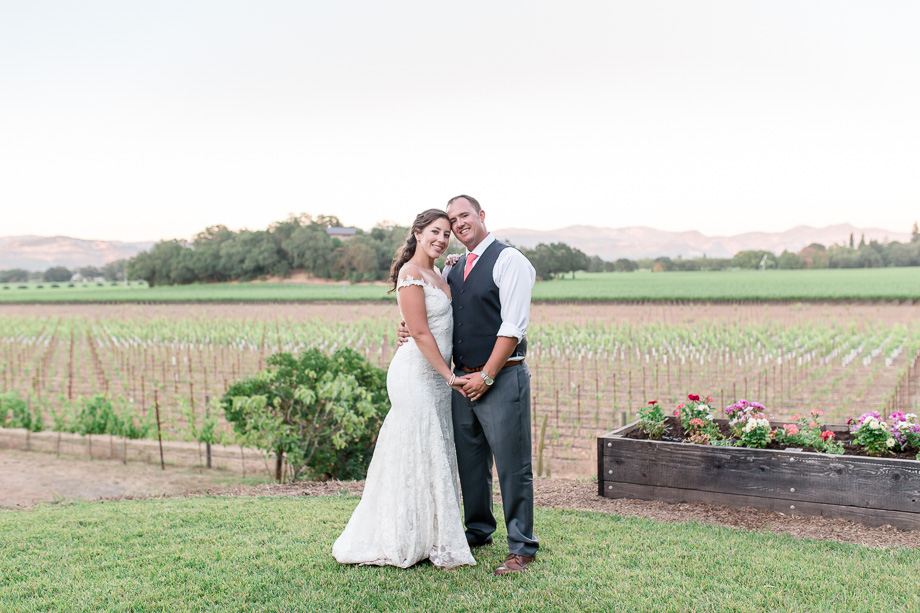 Campbell winery wedding portrait in front of the vinyards