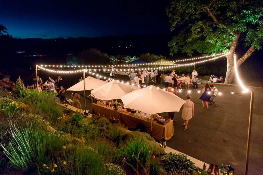 a night wedding photo of the private estate and winery at Napa