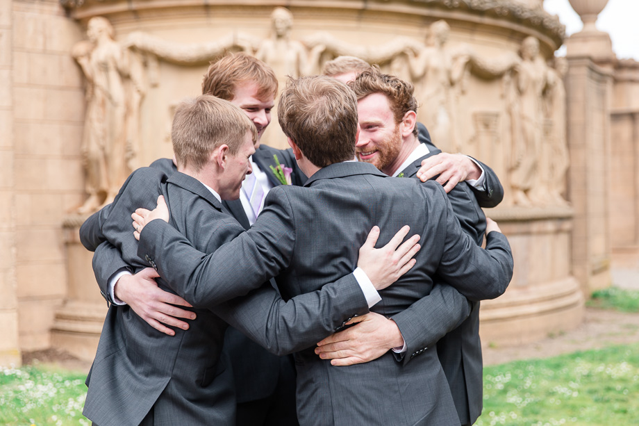 bro hug after the beautiful wedding at Palace of Fine Arts