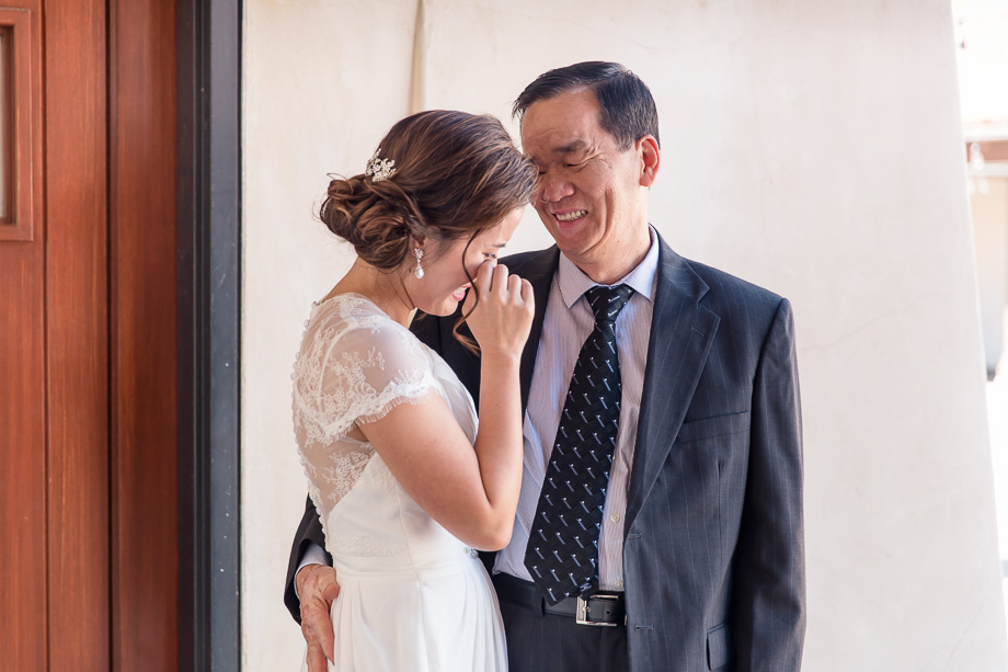 candid and emotional first look moment between bride and her dad - bay area wedding