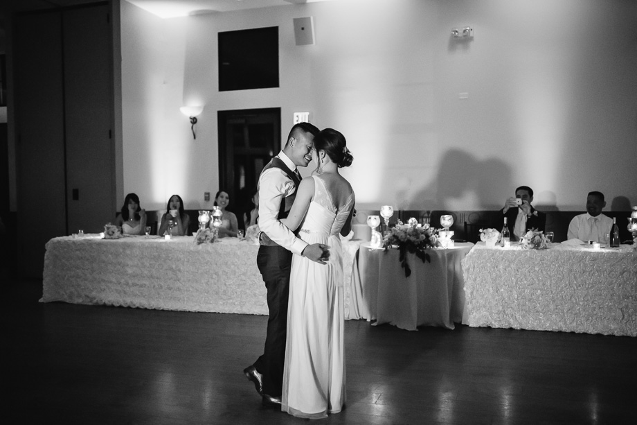 romantic newlywed first dance in black and white