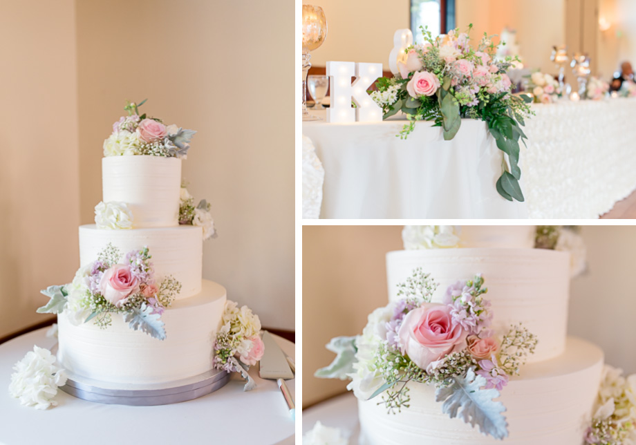 soft and romantic pastel color wedding cake with fresh flowers
