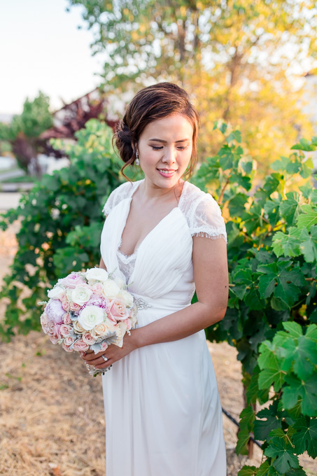 beautiful sunset bridal portrait in the vineyards of Garre Winery Martinelli Event Center