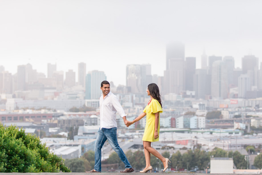 Potrero Hill engagement photo overlooking San Francisco city skyline