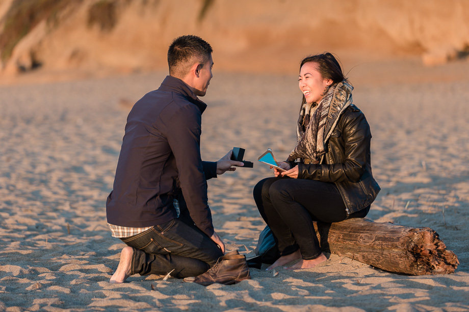 san francisco surprise wedding proposal during sunset on the beach