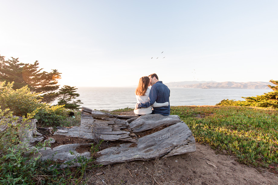 San Francisco outdoor engagement save the date photo overlooking the ocean