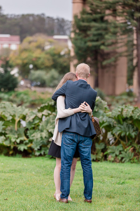 an emotional hug after the proposal