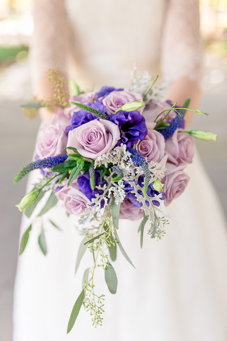 soft pink and purple bridal bouquet with a pop of green