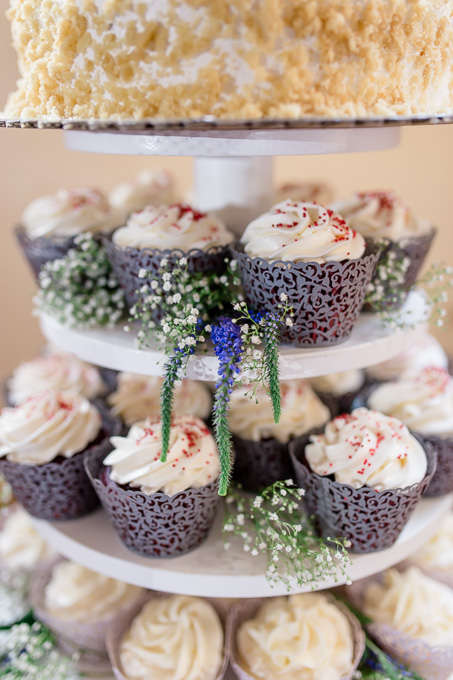 cupcake display with lace cupcake wrappers