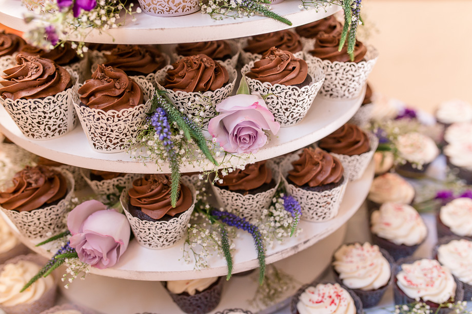 chocolate wedding cupcakes with ivory lace wrappers