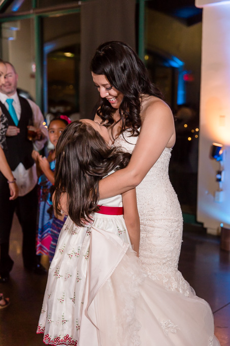 bride hugging her niece