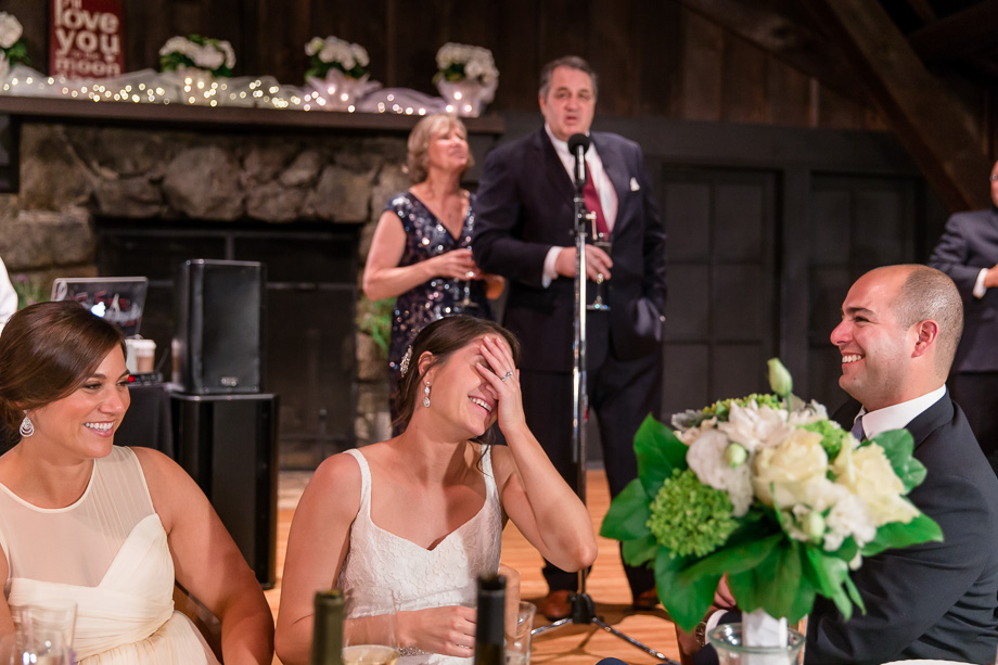 bride face-palm at parents wedding toasts