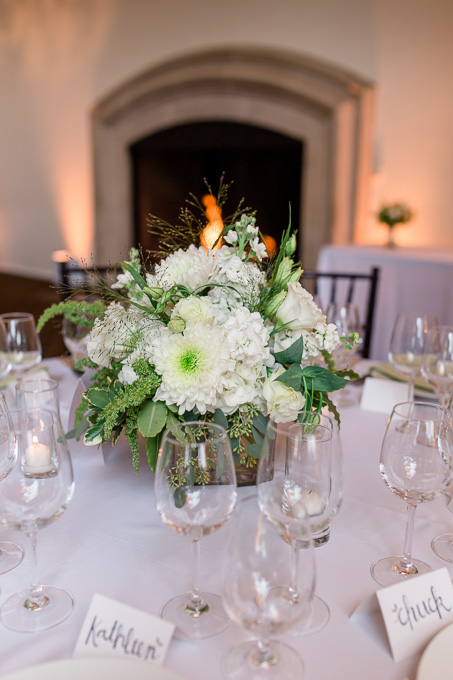 white and green floral centerpiece