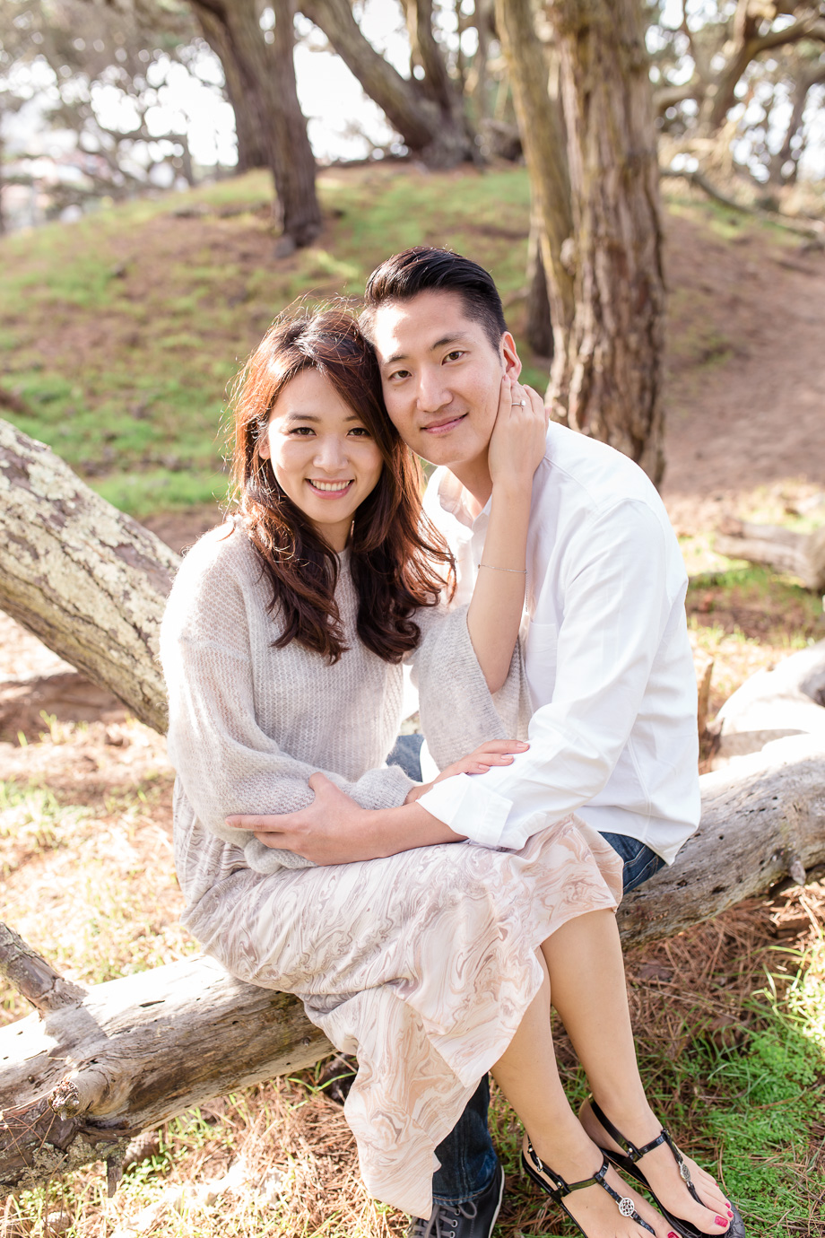 bright and airy san francisco engagement photo in the woods