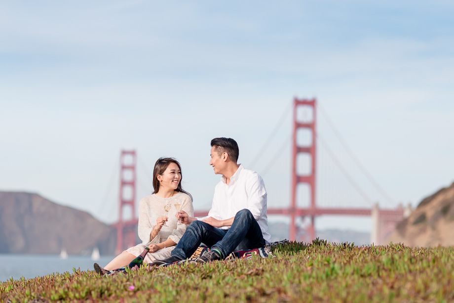 a picnic photo in front of the golden gate bridge